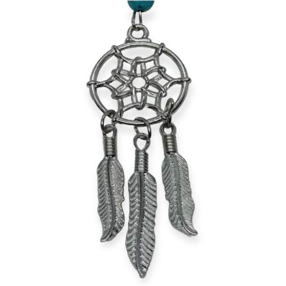 Dream Catcher Key Chain Silver Tone Simulated Turquoise Dangle Feathers VTG 70’s - Picture 8 of 12